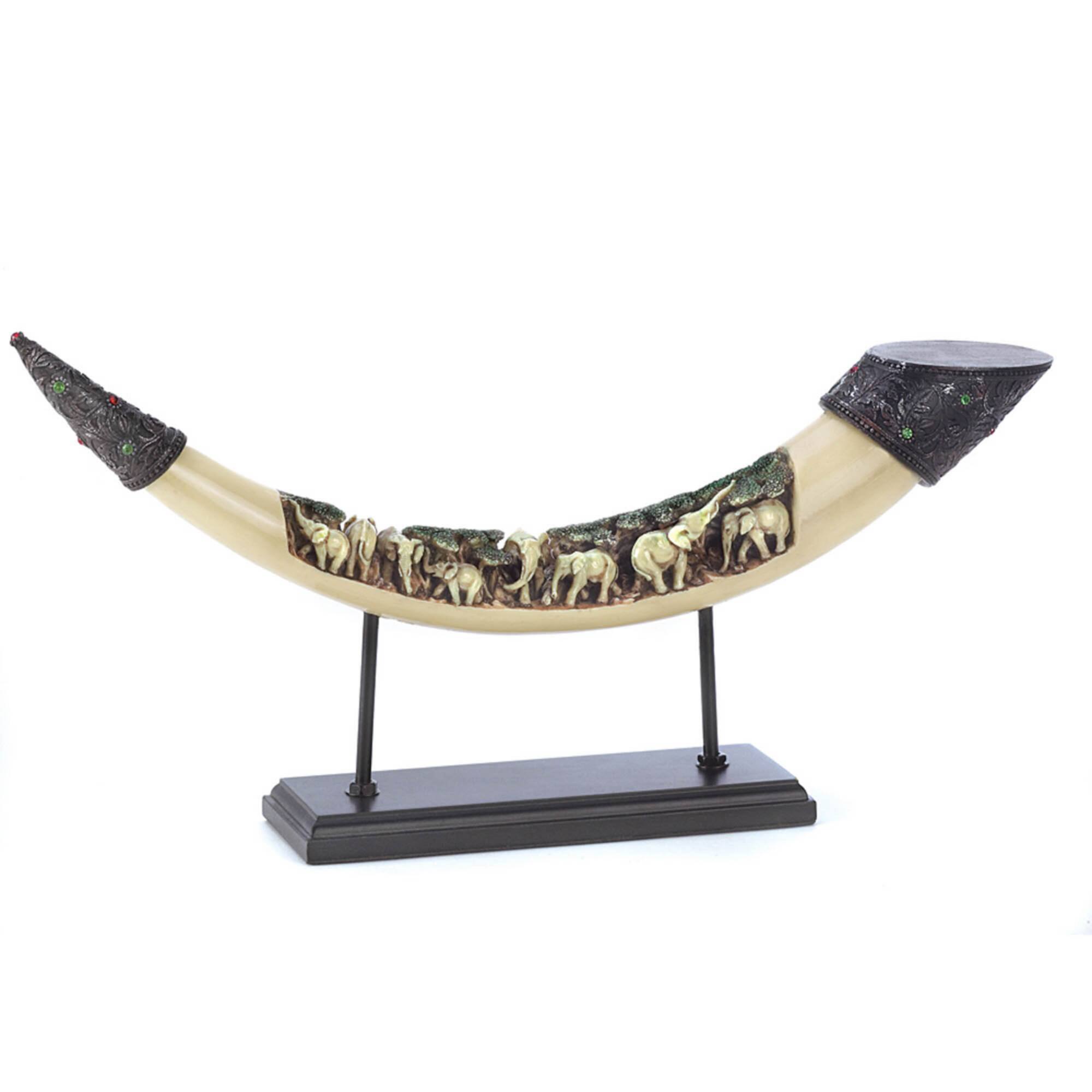 Lucky Elephants Tusk Sculpture 16.5" x 2.75" x 8